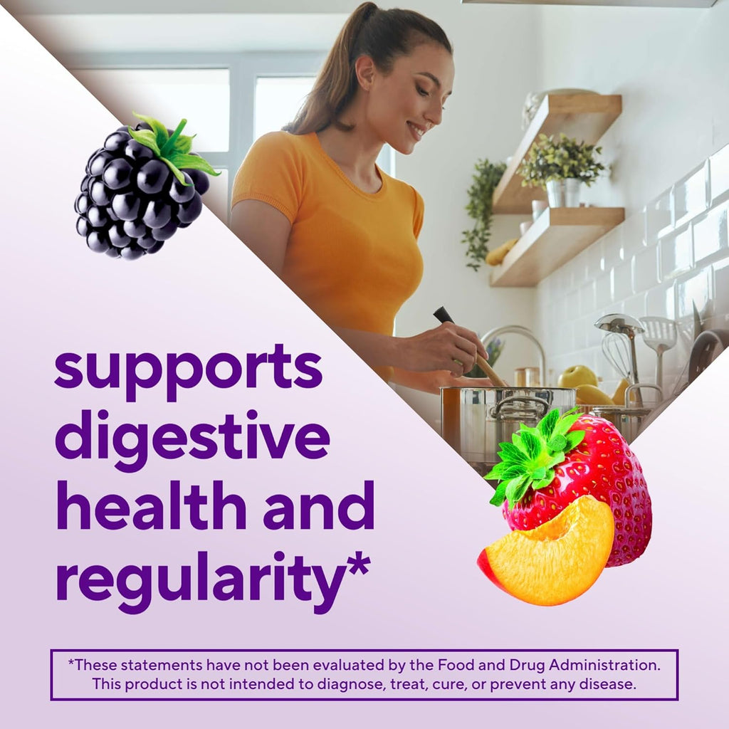 Fiber gummy vitamins support digestive health and regularity with delicious berry and fruit flavors.