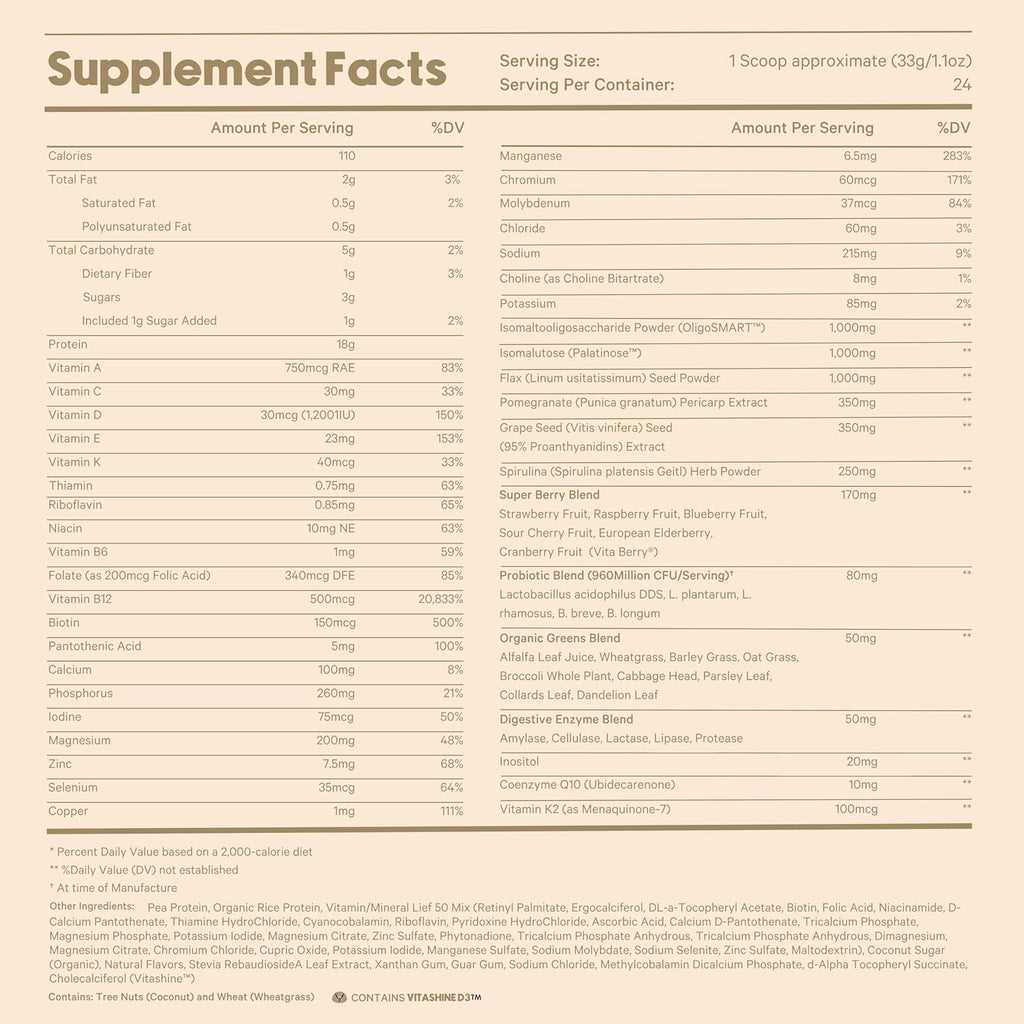 Essentials Nutrition Shake | Plant Based Protein Powder Meal Replacement, 18G Vegan Protein Powder, 50+ Superfoods, 27 Vitamins & Minerals, Low Carb, Soy & Gluten-Free | 24 Servings Vanilla