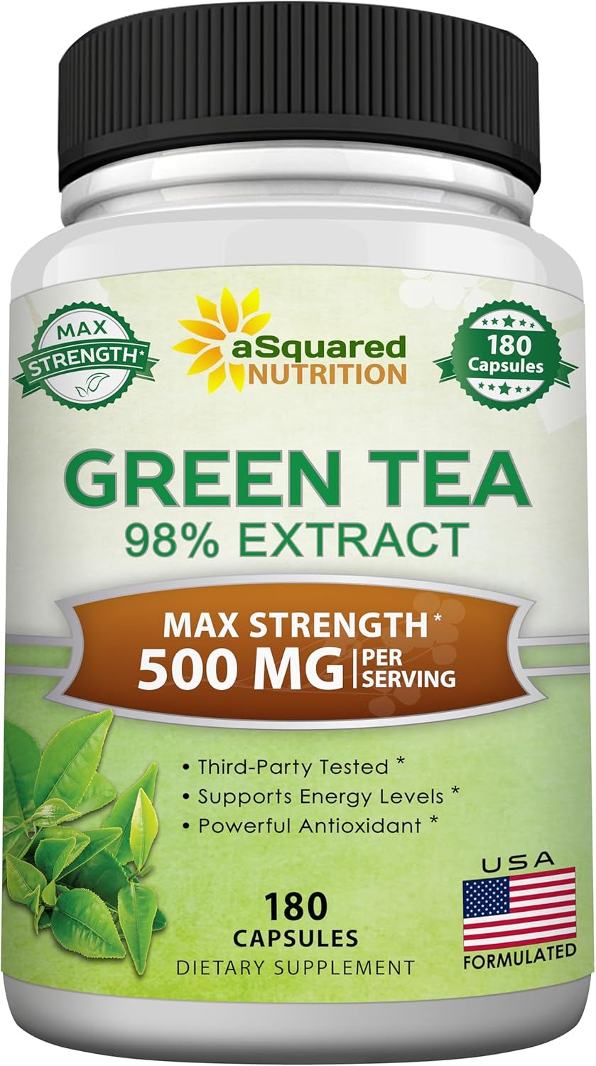 Green tea extract supplement Green Tea Extract with EGCG – 180 Capsules – 500Mg per Capsule – 75% Polyphenols, 45% EGCG – Antioxidant Support, Heart Health, Natural Detox – Low Caffeine Supplement