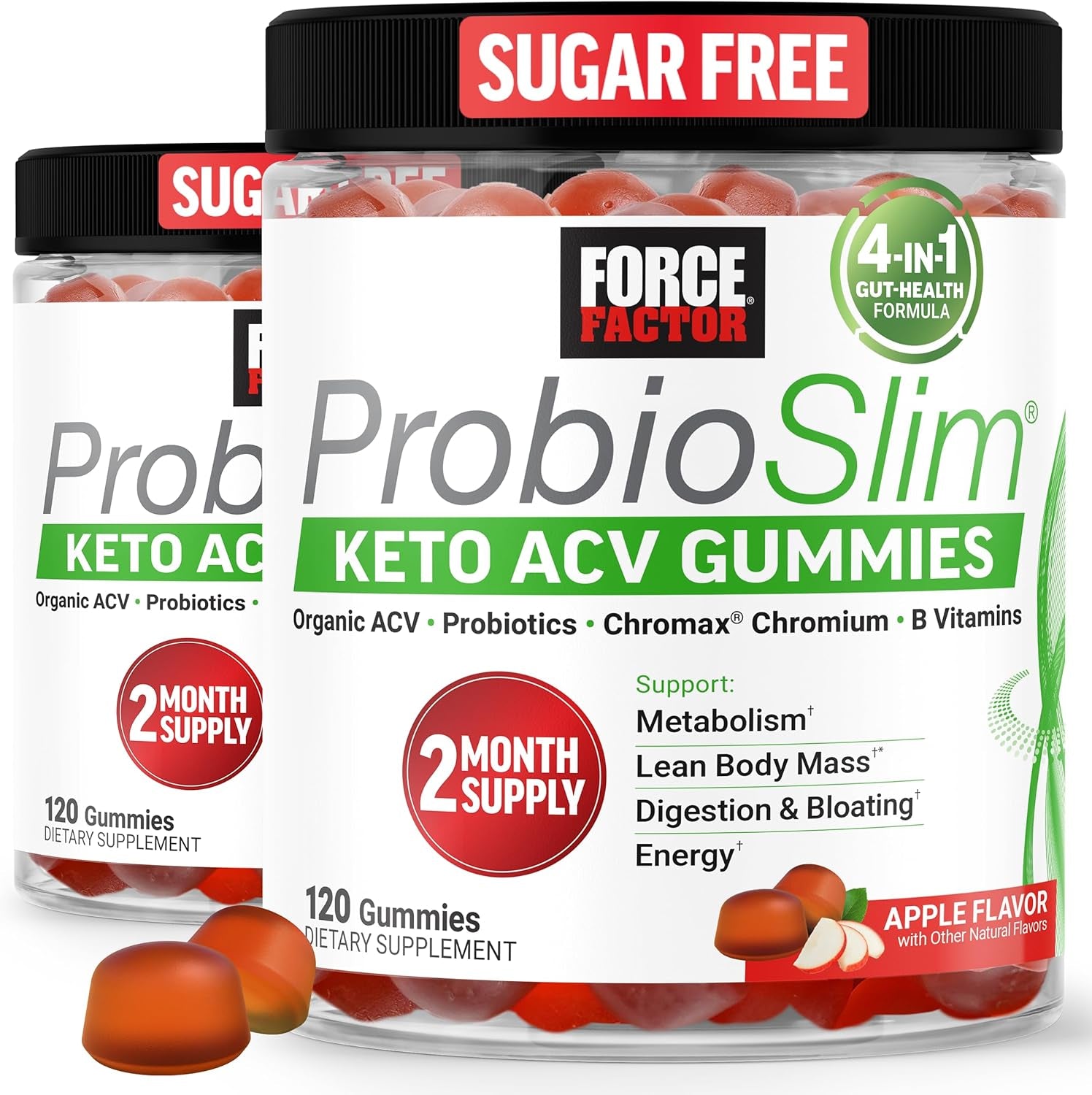 Probioslim Keto ACV Gummies, Organic Apple Cider Vinegar Gummies with Lactospore Probiotics & Prebiotics to Support Digestion, Metabolism, & Immune Health, 1 Net Carb, Apple Flavor, 240Ct