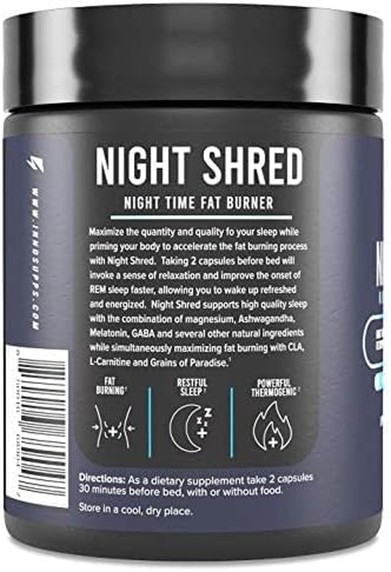 Night Shred Fat Burner and Natural Sleep Support | Ashwaganda, 5-HTP, CLA, Melatonin | Appetite Suppressant | Weight Loss Support Nighttime Fat Burning (60 Vegetarian Capsules)