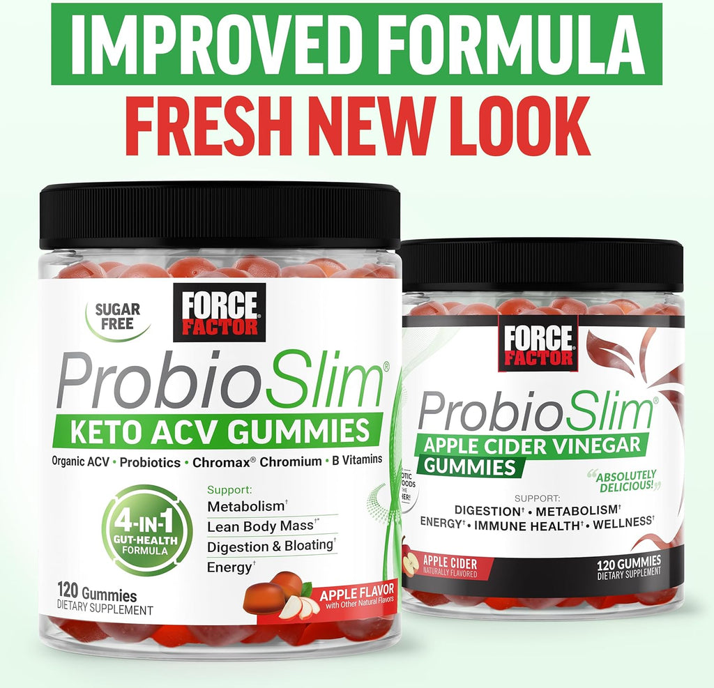 Probioslim Keto ACV Gummies, Organic Apple Cider Vinegar Gummies with Lactospore Probiotics & Prebiotics to Support Digestion, Metabolism, & Immune Health, 1 Net Carb, Apple Flavor, 240Ct