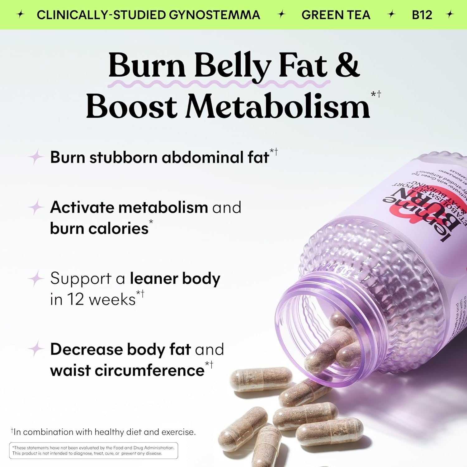 Metabolism support supplement featuring Gynostemma and green tea for burning belly fat and boosting metabolism.