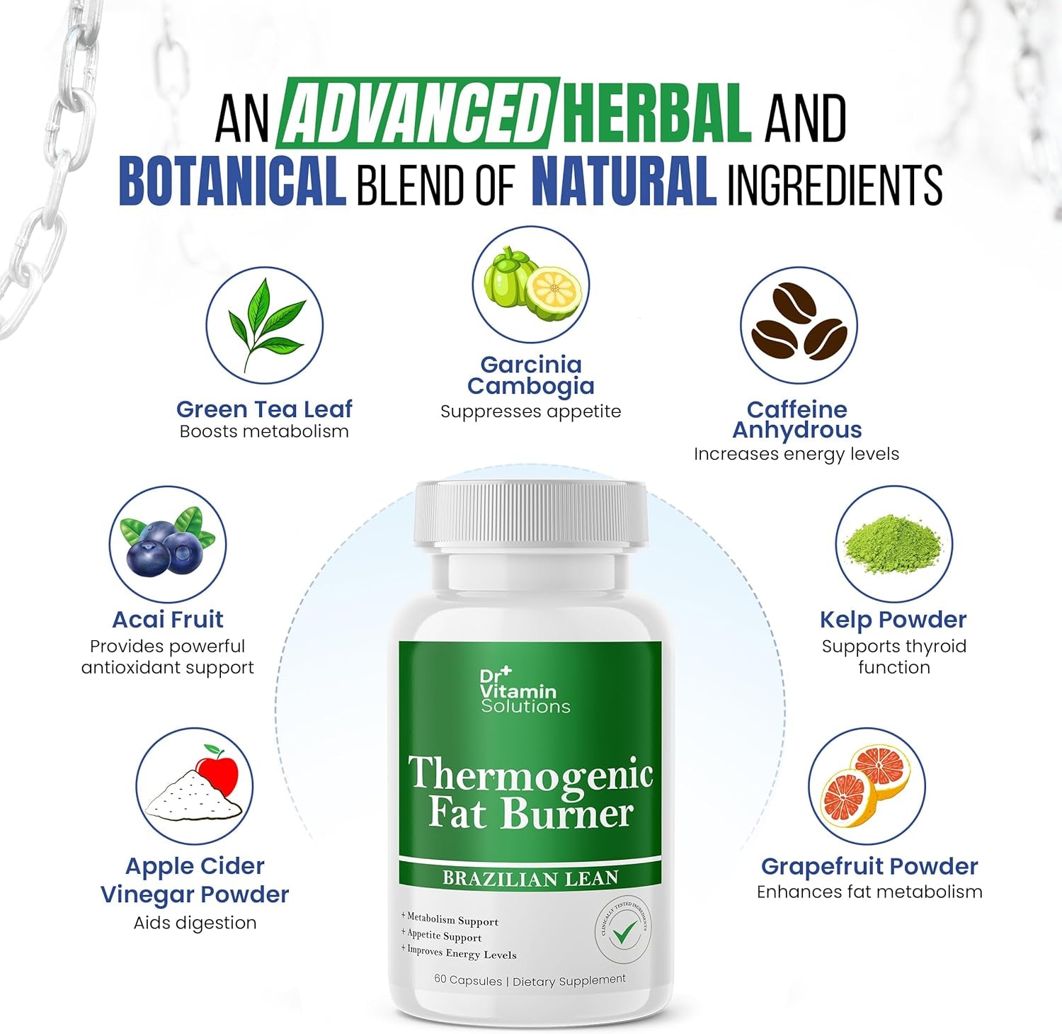 Thermogenic Fat Burner Brazilian Lean, Weight Loss Pills for Women, Waist Trimmer & Supplements for Bloating for Women & Men, 60 Capsules